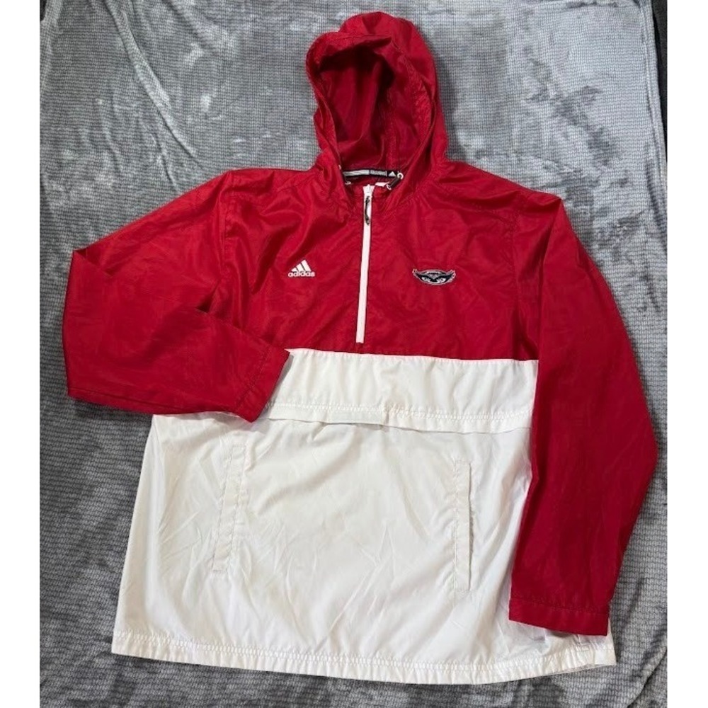 Florida Atlantic Adidas Mens XL Windbreaker Jacket Red 1/2 Zip Pullover Hooded.